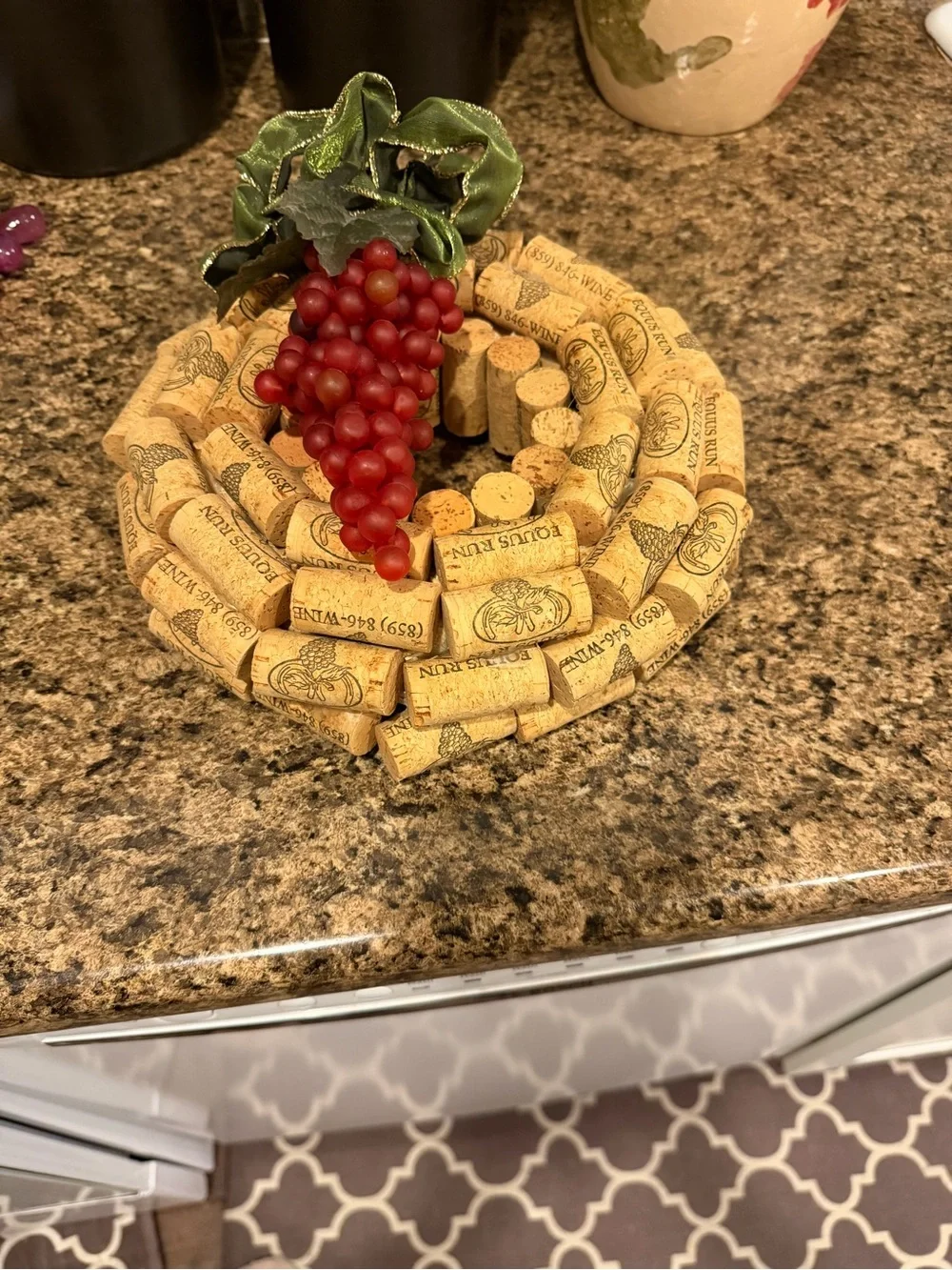 Wine. Handcrafted Wine Cork Wreath with Red Grape Accent.